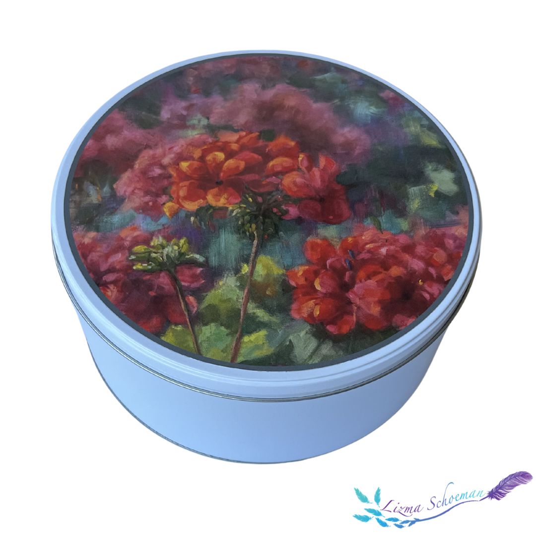 GERANIUMS Round Tin